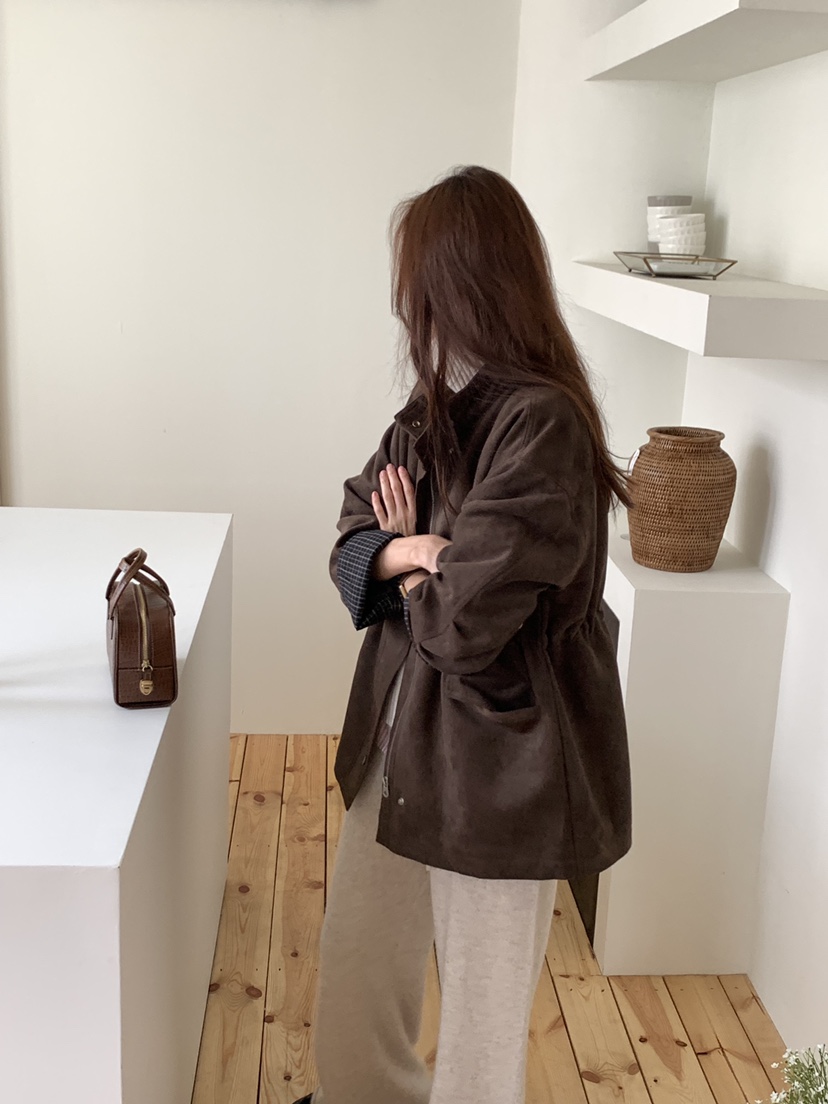 DE GO YOU東大門㊣直郵女裝新品休閑25秋冬職業夾克麂皮絎縫DE GO YOU夾克