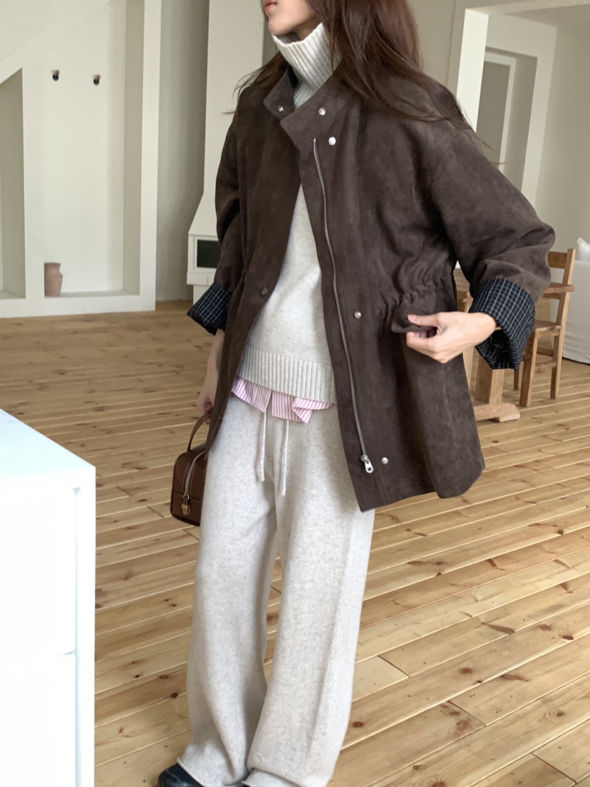 DE GO YOU東大門㊣直郵女裝新品休閑25秋冬職業夾克麂皮絎縫DE GO YOU夾克