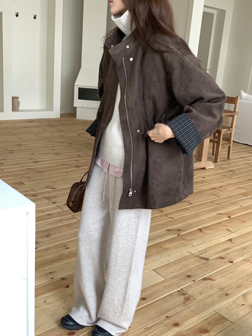 DE GO YOU東大門㊣直郵女裝新品休閑25秋冬職業夾克麂皮絎縫DE GO YOU夾克