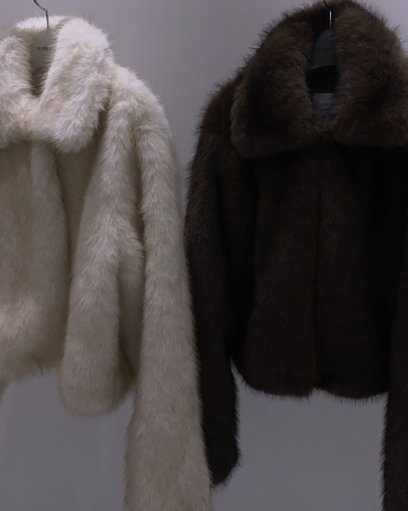 NOPROBLEM韓國直郵㊣女裝新品時尚職業人氣25秋冬短款大衣毛皮NOPROBLEM短款大衣