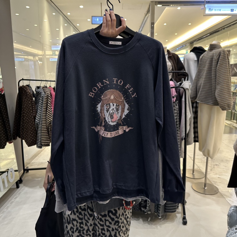 CREDITO東大門㊣直郵女裝新款真品職業時尚推薦熱賣長袖T恤CREDITO長袖T恤圖色2深藍色