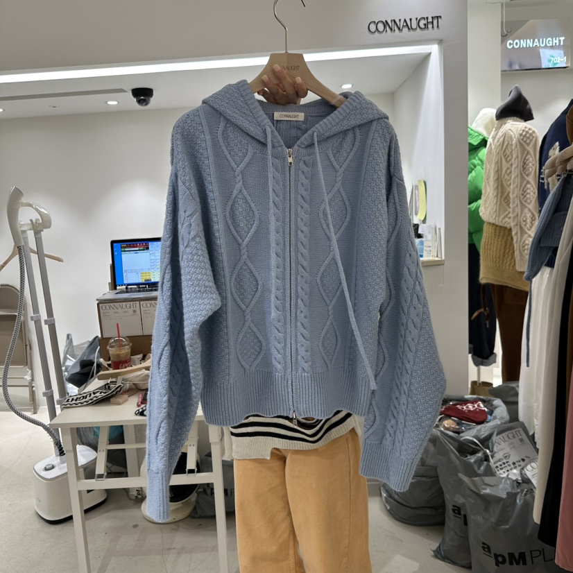 CONNAUGHT東大門㊣實拍女士新款25秋冬職業針織衫連帽拉鏈衫CONNAUGHT針織衫圖色2