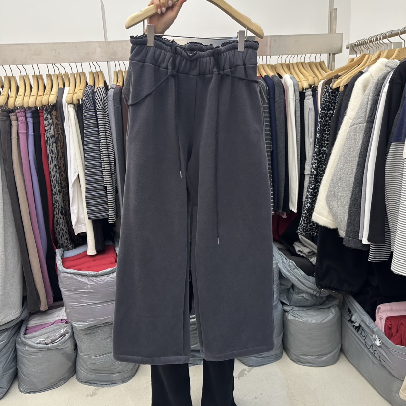 SPECIAL韓國代購㊣女士新款推薦人氣時尚25秋冬休閑褲含腰繩加絨SPECIAL休閑褲圖色2墨色