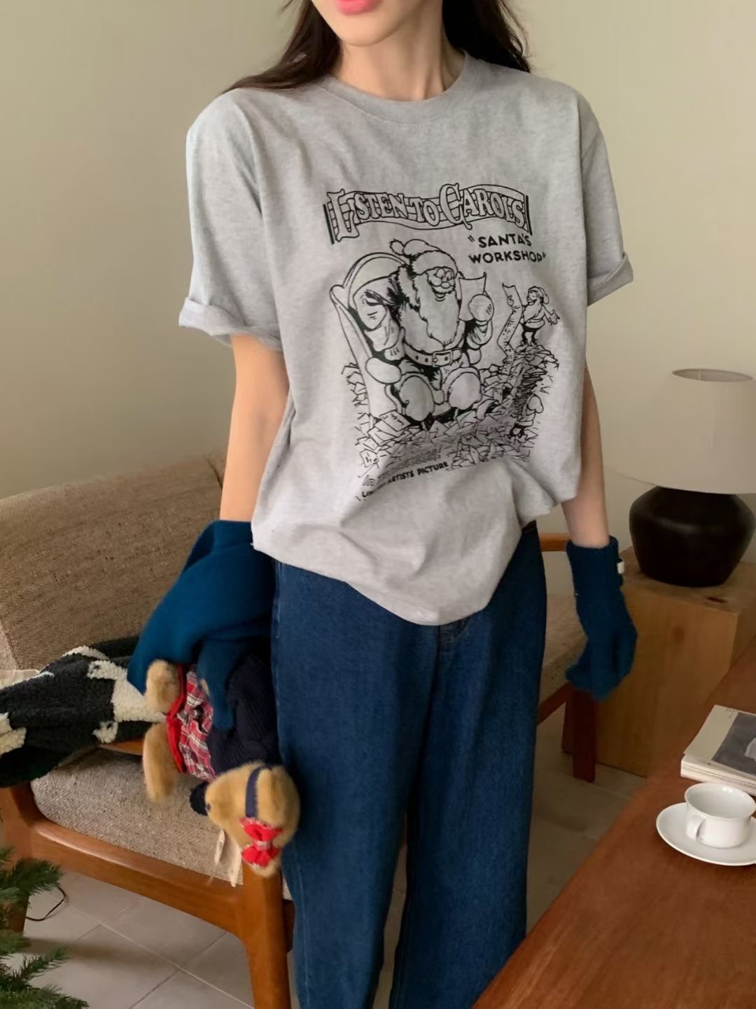 CALLMYNAME韓國代購㊣女士新款時尚推薦熱賣休閑T恤不含圍巾Call my nameT恤圖色2