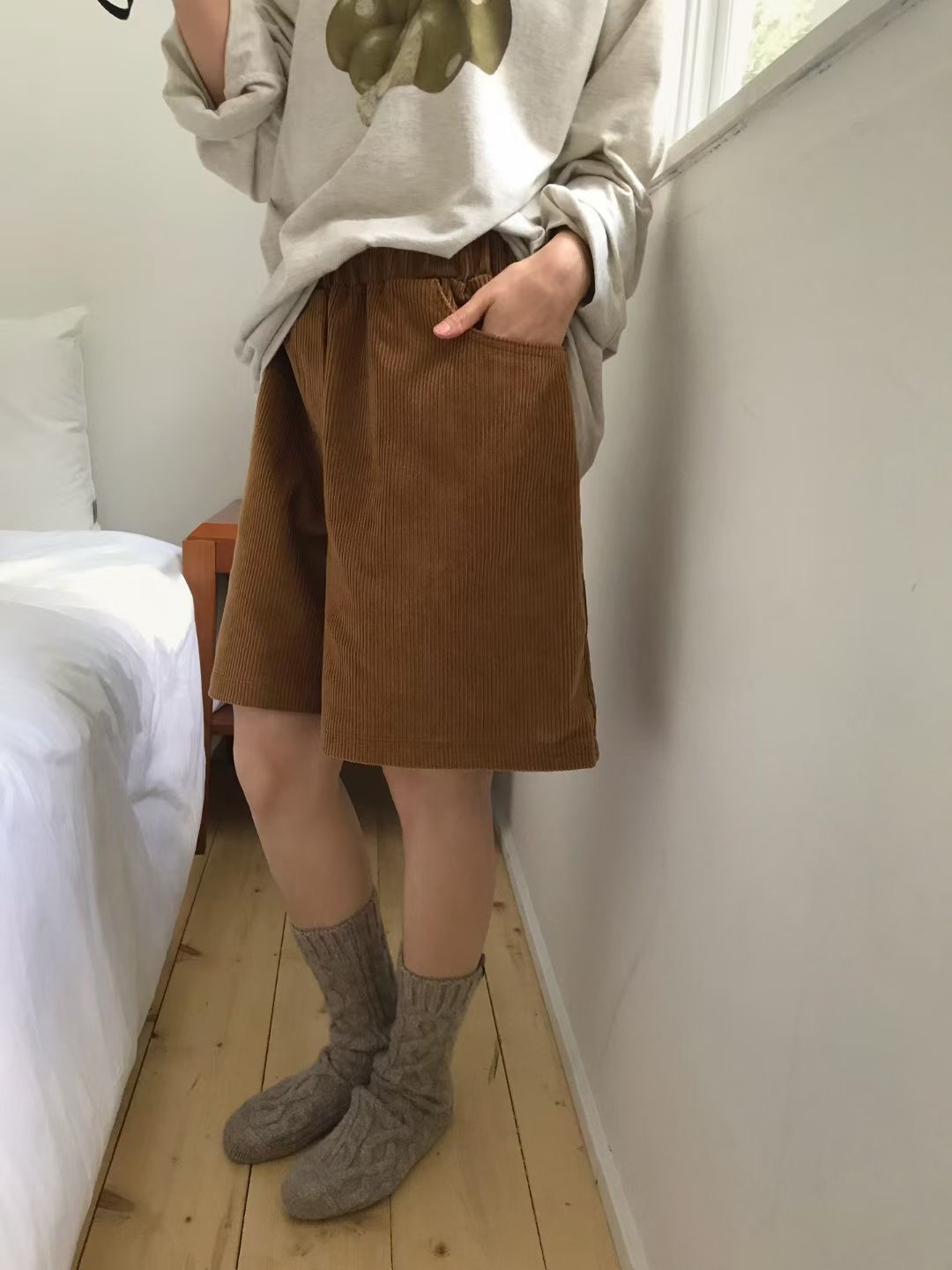 CALLMYNAME東大門㊣直郵女士新款休閑時尚推薦人氣短褲燈芯絨Call my name短褲圖色1