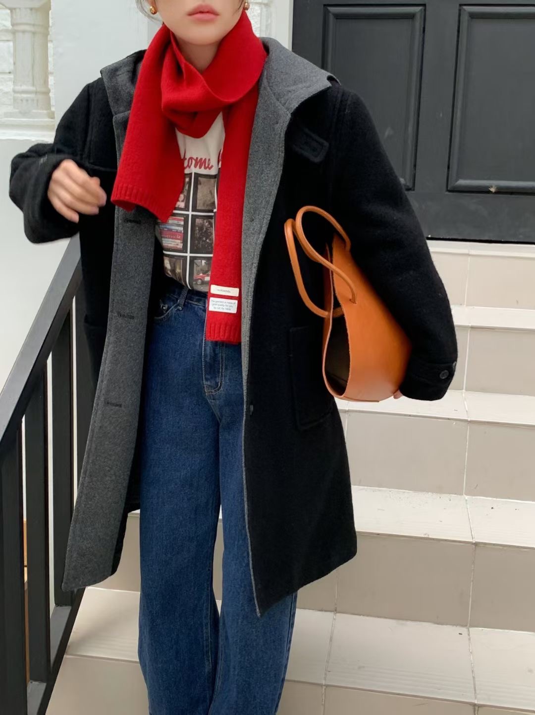 CALLMYNAME東大門㊣直郵女士新品時尚職業熱賣中長款大衣連帽Call my name中長款大衣圖色2