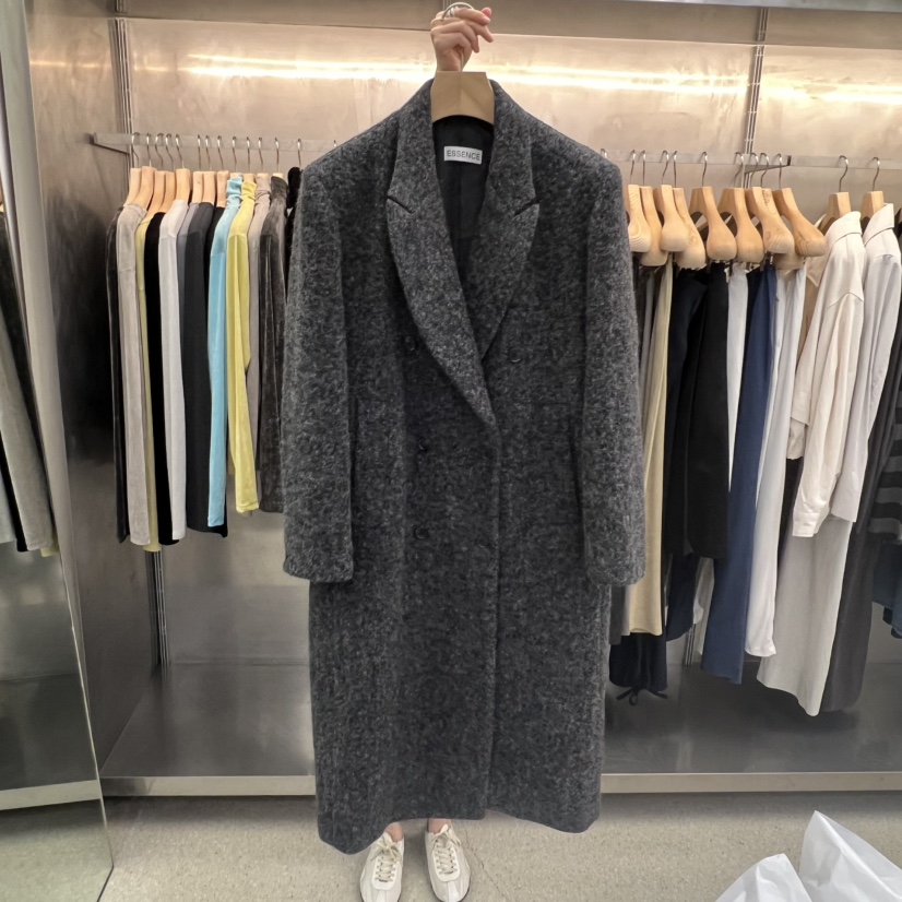 ESSENCE東大門㊣代購女裝新品25秋冬職業中長款大衣羊毛雙層ESSENCE中長款大衣圖色1