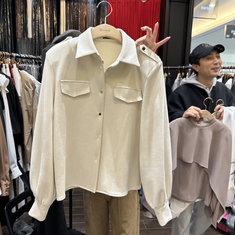 HERISH-HAUTE東大門㊣直郵女士新品時尚襯衫蕾絲衫不含腰帶絨面革HERISH-HAUTE襯衫/蕾絲衫圖色1