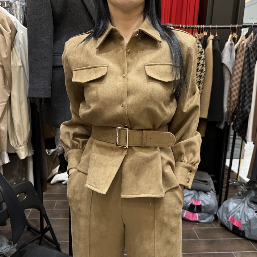 HERISH-HAUTE東大門㊣直郵女士新品時尚襯衫蕾絲衫不含腰帶絨面革HERISH-HAUTE襯衫/蕾絲衫圖色2