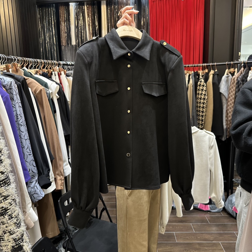 HERISH-HAUTE東大門㊣直郵女士新品時尚襯衫蕾絲衫不含腰帶絨面革HERISH-HAUTE襯衫/蕾絲衫圖色3