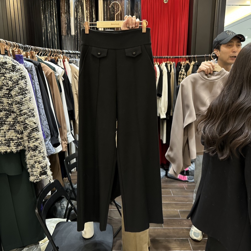 HERISH-HAUTE韓國代購㊣女士新款熱賣職業人氣休閑褲口袋紐扣HERISH-HAUTE休閑褲圖色2黑色