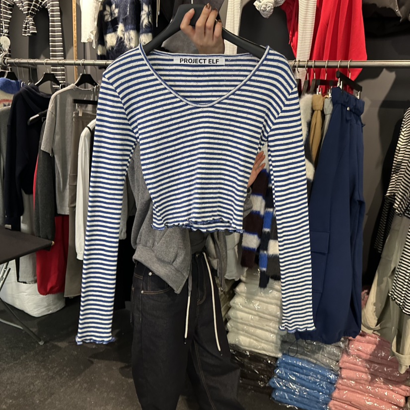 ELF-L東大門㊣直郵女士新款人氣推薦休閑熱賣時尚職業長袖T恤PROJECT ELF/ELF-L長袖T恤圖色1藍色