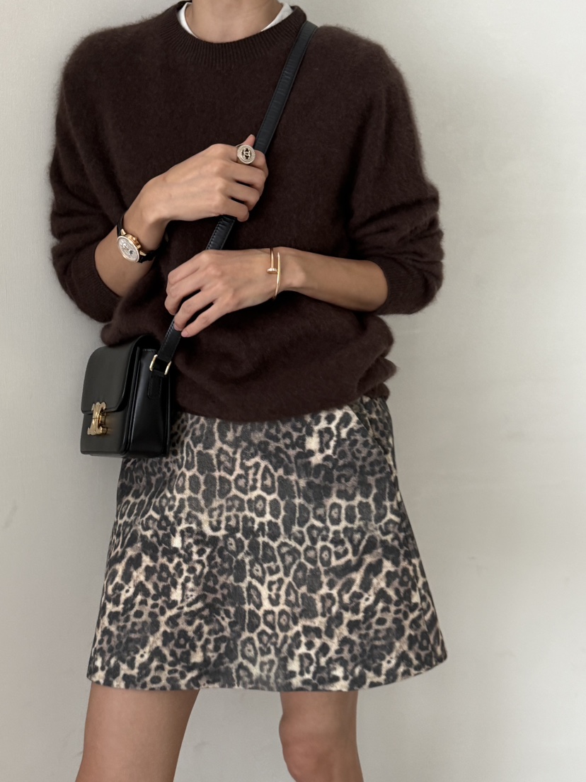 DEMAR韓國代購㊣女裝新款職業推薦休閑時尚人氣真品短裙豹紋DEMAR短裙