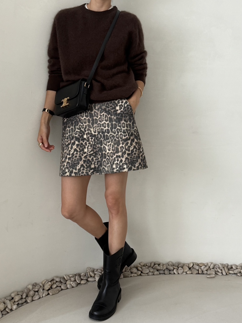 DEMAR韓國代購㊣女裝新款職業推薦休閑時尚人氣真品短裙豹紋DEMAR短裙