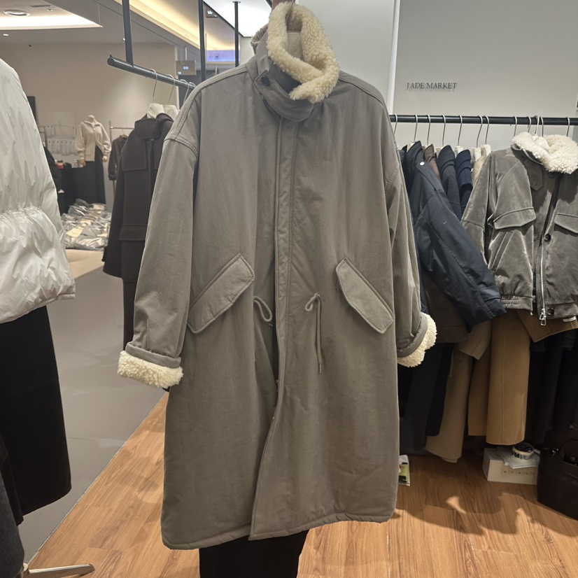 JADEMARKET韓國直郵㊣女裝新款時尚真品職業中長款大衣夾棉JADE MARKET中長款大衣圖色1卡其色
