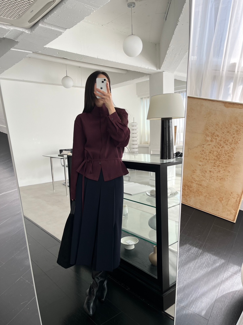 aube nunt東大門㊣代購女士新款休閑25秋冬襯衫蕾絲衫含腰繩aube nunt襯衫/蕾絲衫