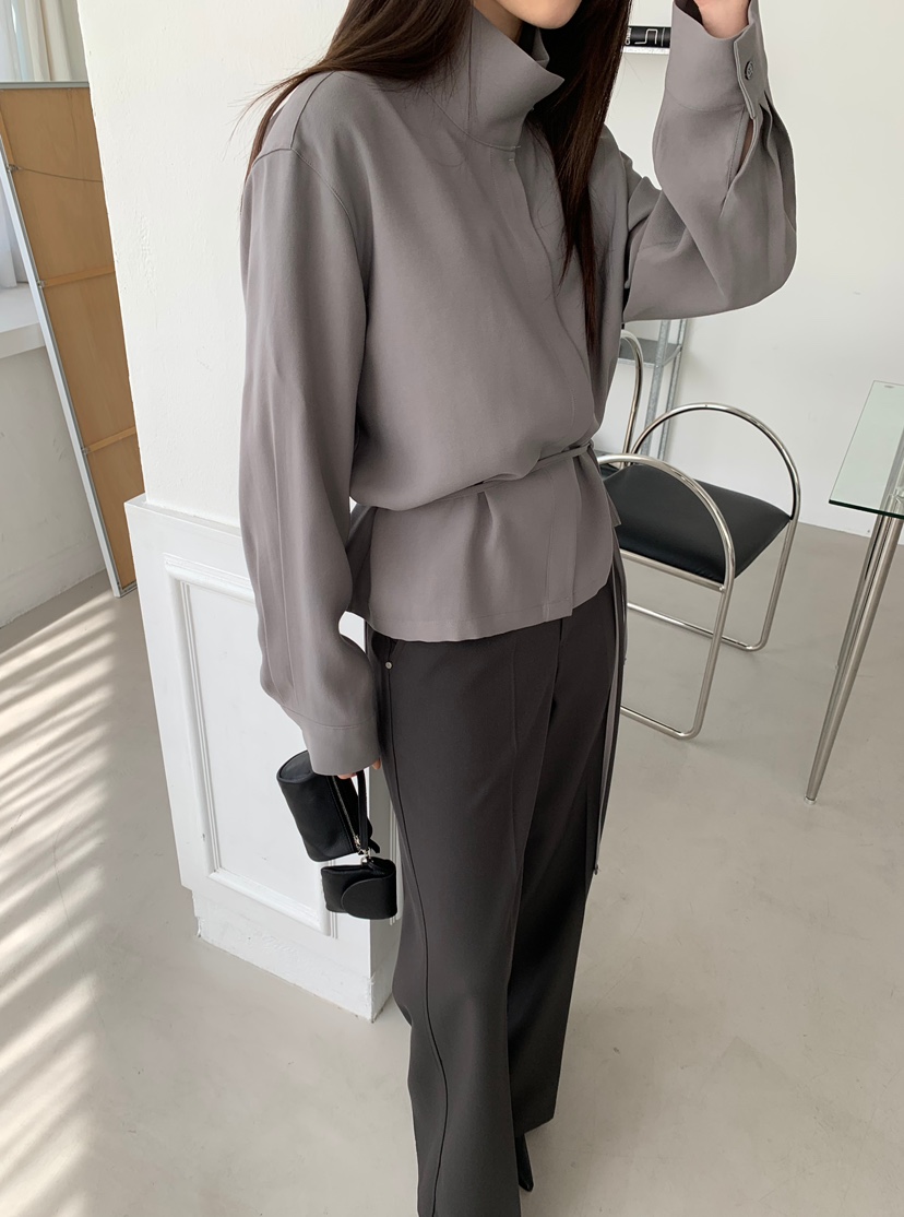 aube nunt東大門㊣代購女士新款休閑25秋冬襯衫蕾絲衫含腰繩aube nunt襯衫/蕾絲衫