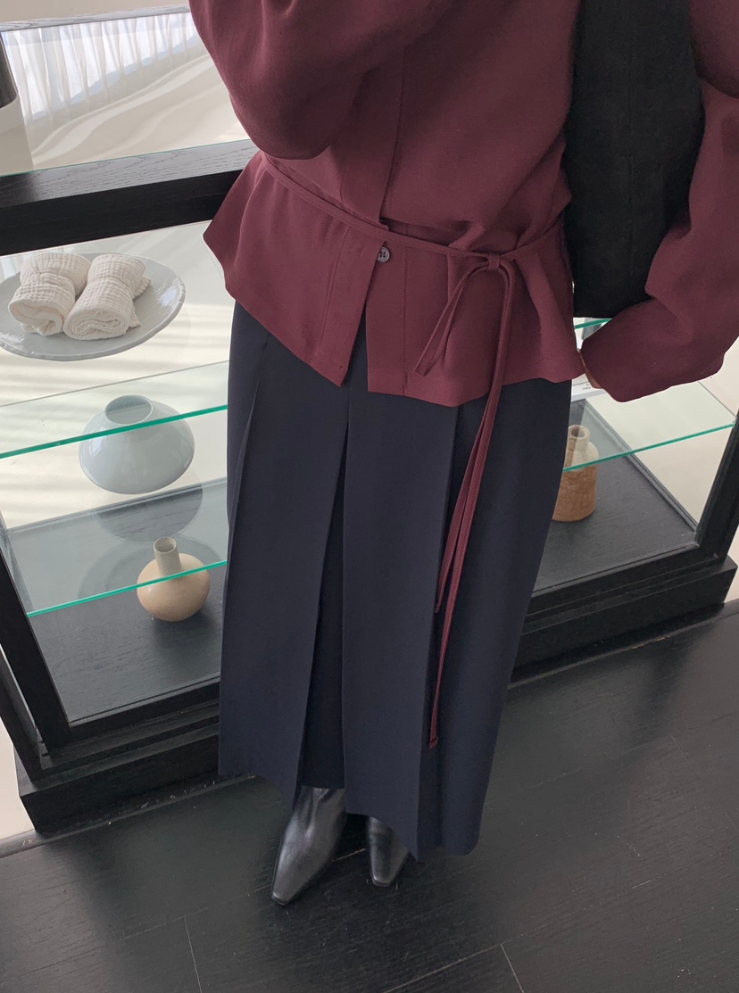 aube nunt東大門㊣代購女士新款休閑25秋冬襯衫蕾絲衫含腰繩aube nunt襯衫/蕾絲衫