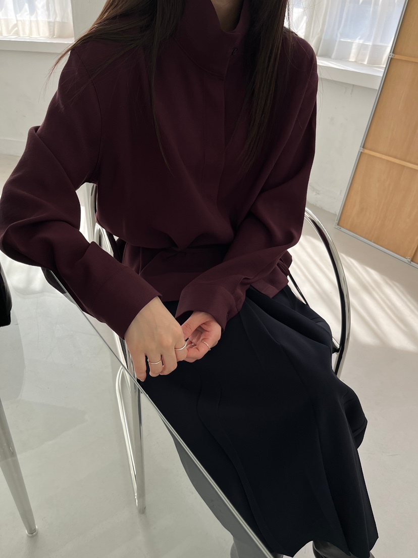 aube nunt東大門㊣代購女士新款休閑25秋冬襯衫蕾絲衫含腰繩aube nunt襯衫/蕾絲衫