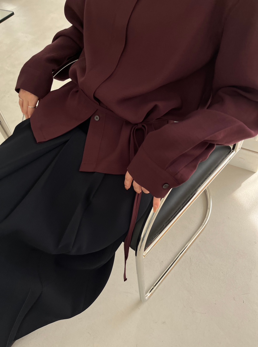 aube nunt東大門㊣代購女士新款休閑25秋冬襯衫蕾絲衫含腰繩aube nunt襯衫/蕾絲衫