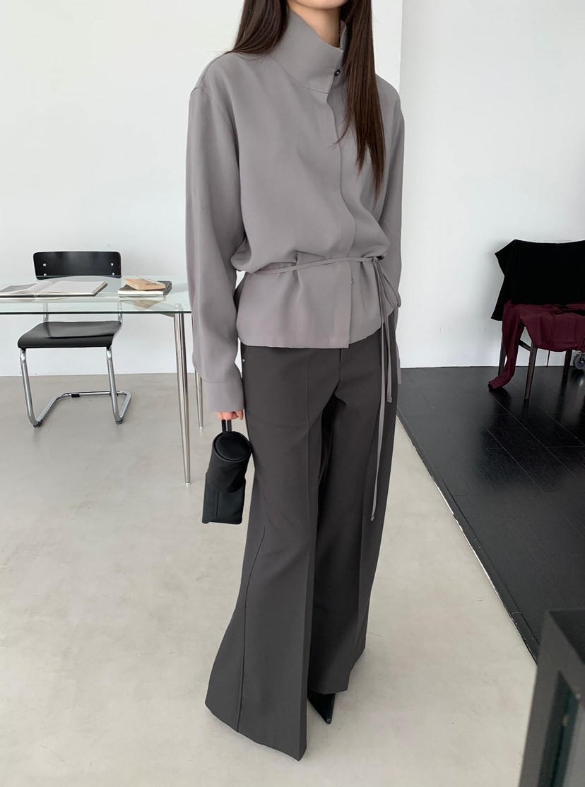 aube nunt東大門㊣代購女士新款休閑25秋冬襯衫蕾絲衫含腰繩aube nunt襯衫/蕾絲衫圖色3