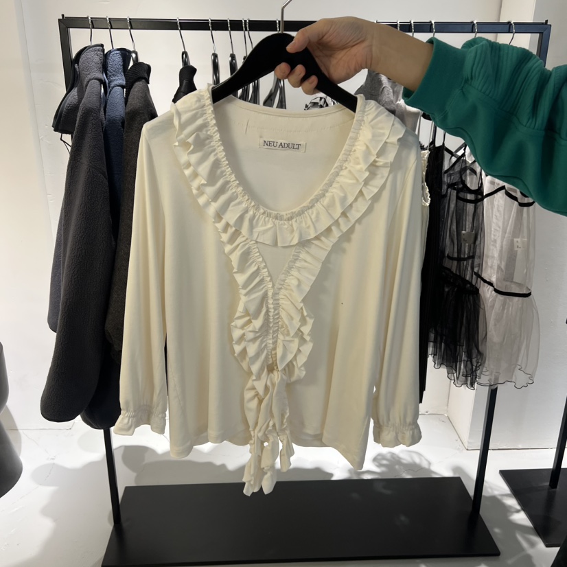 NEU ADULT東大門㊣代購女士新品真品人氣長袖T恤荷葉邊圓領NEU ADULT長袖T恤圖色2