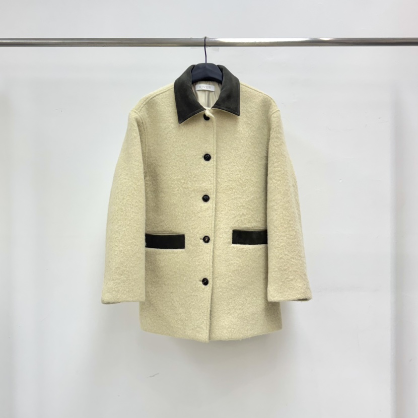 RIVER東大門㊣代購女士新款職業真品休閑熱賣25秋冬短款大衣羊駝WATER/RIVER短款大衣圖色2