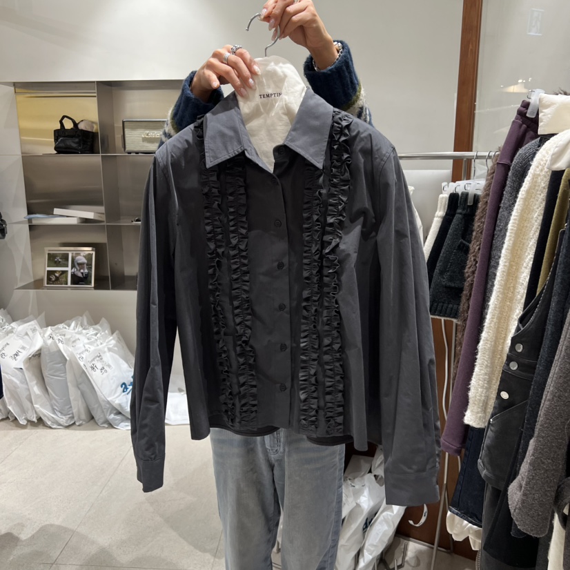 TEMPTING韓國直郵㊣女裝新品時尚人氣推薦襯衫蕾絲衫荷葉邊TEMPTING襯衫/蕾絲衫圖色1