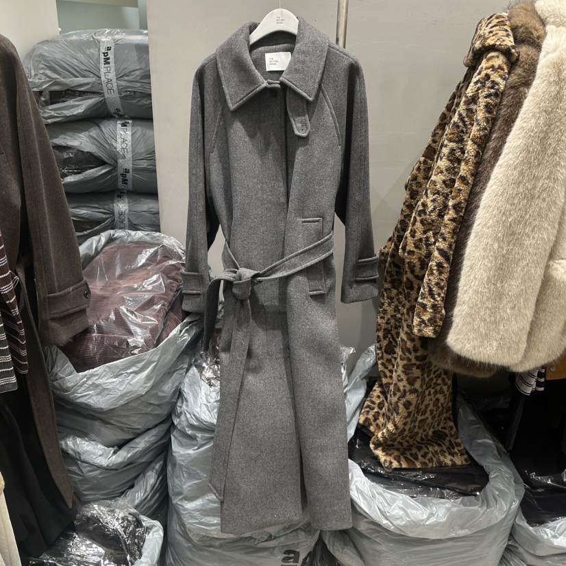 THE SECOND GROW韓國代購㊣女士新款25秋冬中長款大衣含腰帶THE SECOND GROW中長款大衣圖色1