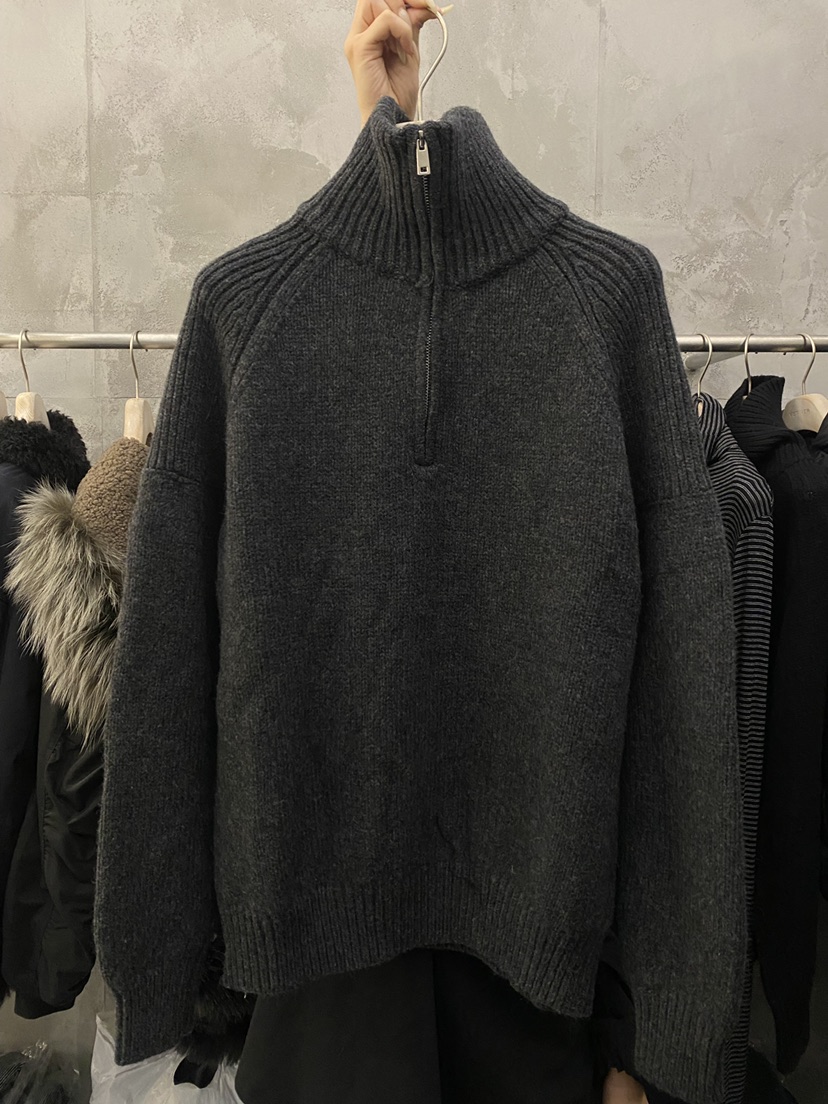 THE VETIVER-A東大門㊣代購女士新款時尚熱賣推薦針織衫拉鏈VETIVER針織衫圖色1墨色