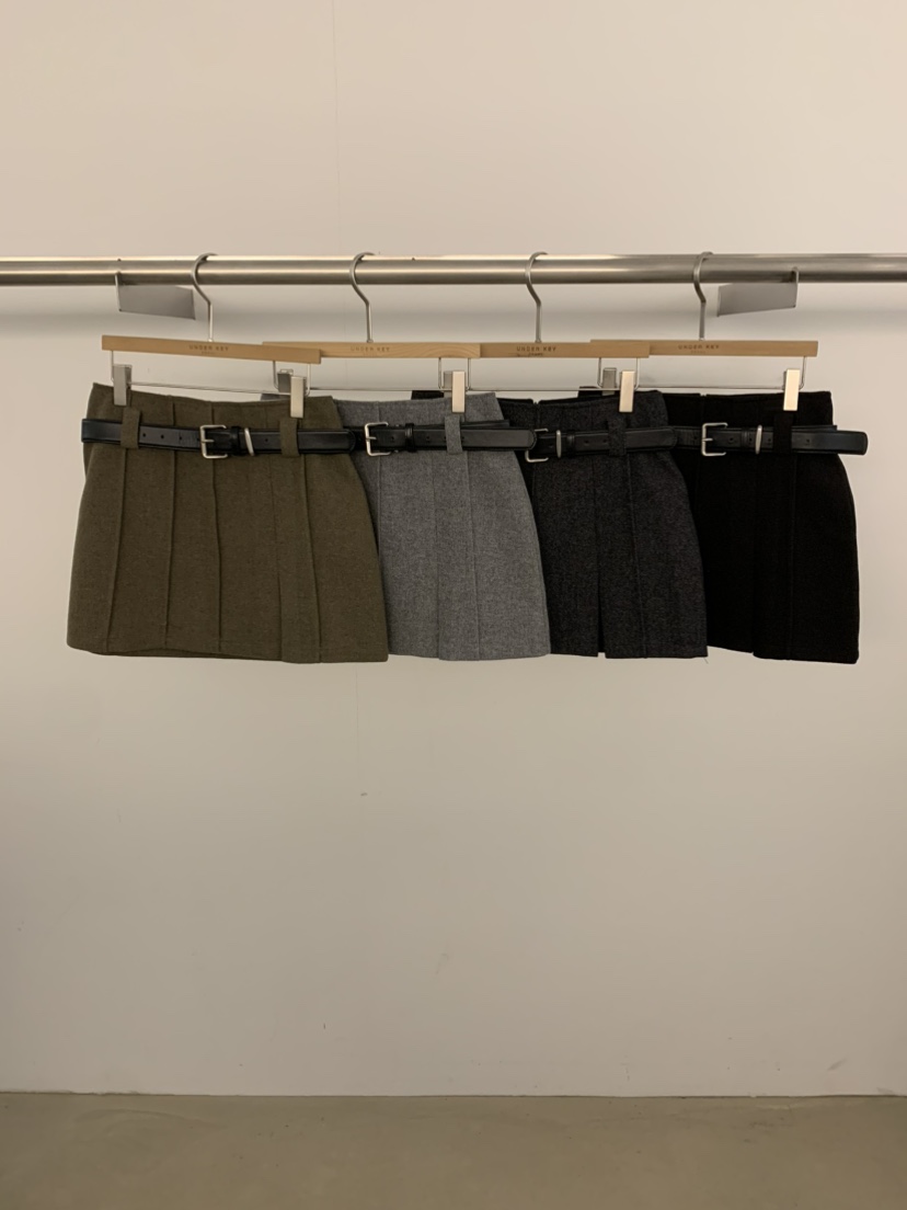 UNDER KEY東大門㊣直郵女裝新款休閑推薦短裙含腰帶羊毛褶裥UNDER KEY短裙