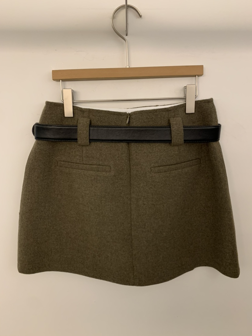 UNDER KEY東大門㊣直郵女裝新款休閑推薦短裙含腰帶羊毛褶裥UNDER KEY短裙