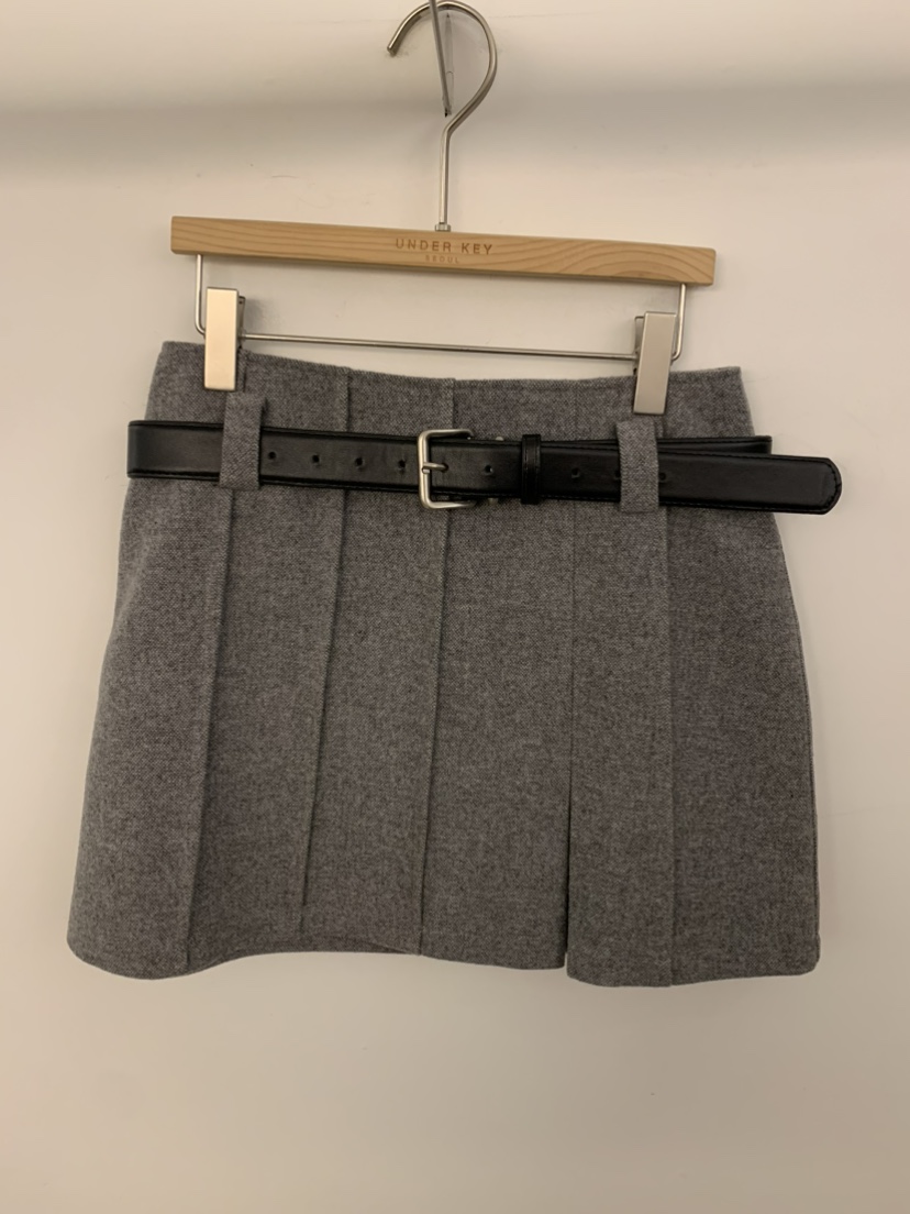 UNDER KEY東大門㊣直郵女裝新款休閑推薦短裙含腰帶羊毛褶裥UNDER KEY短裙圖色1