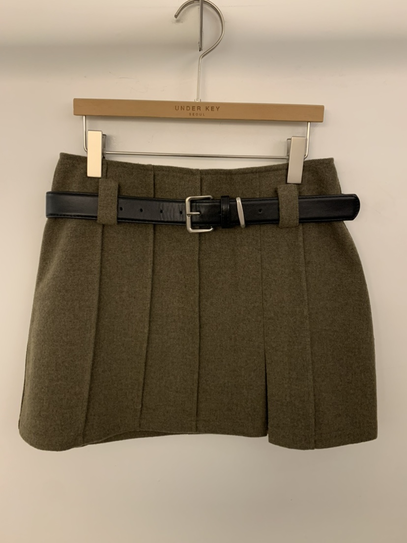 UNDER KEY東大門㊣直郵女裝新款休閑推薦短裙含腰帶羊毛褶裥UNDER KEY短裙圖色4
