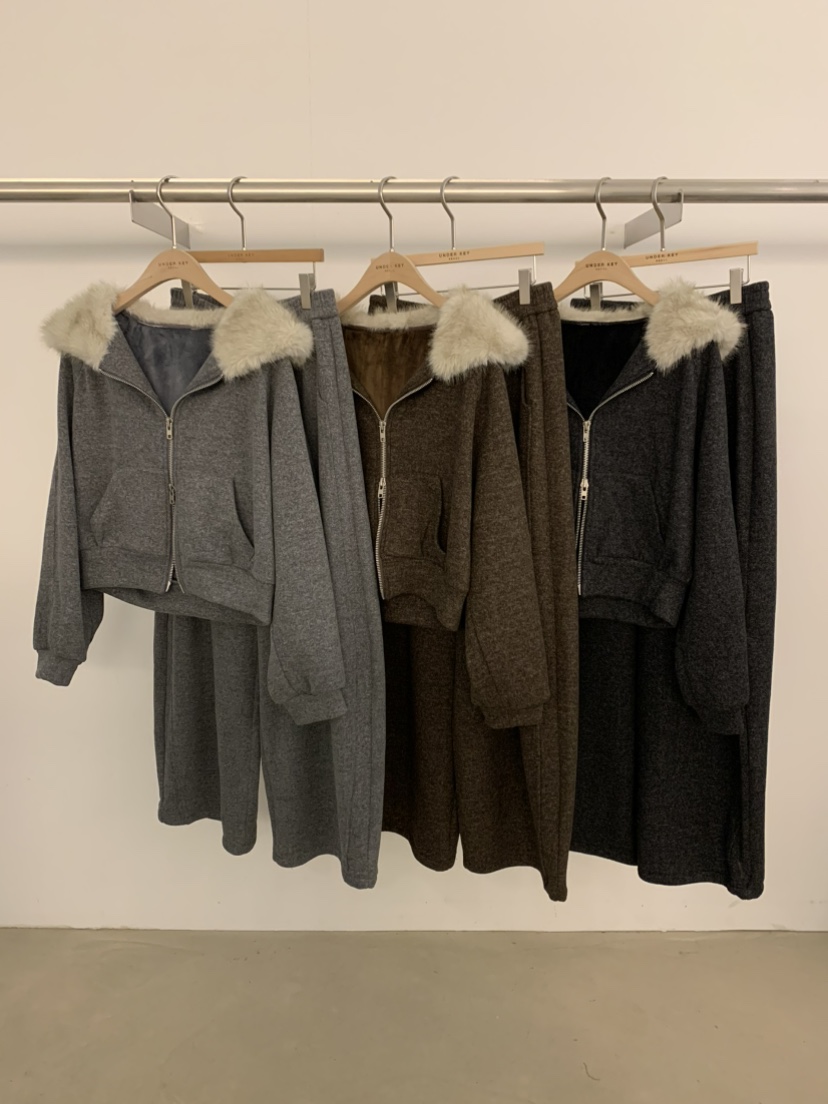 UNDER KEY韓國代購㊣女士新品推薦人氣熱賣休閑套裝毛絨連帽UNDER KEY套裝