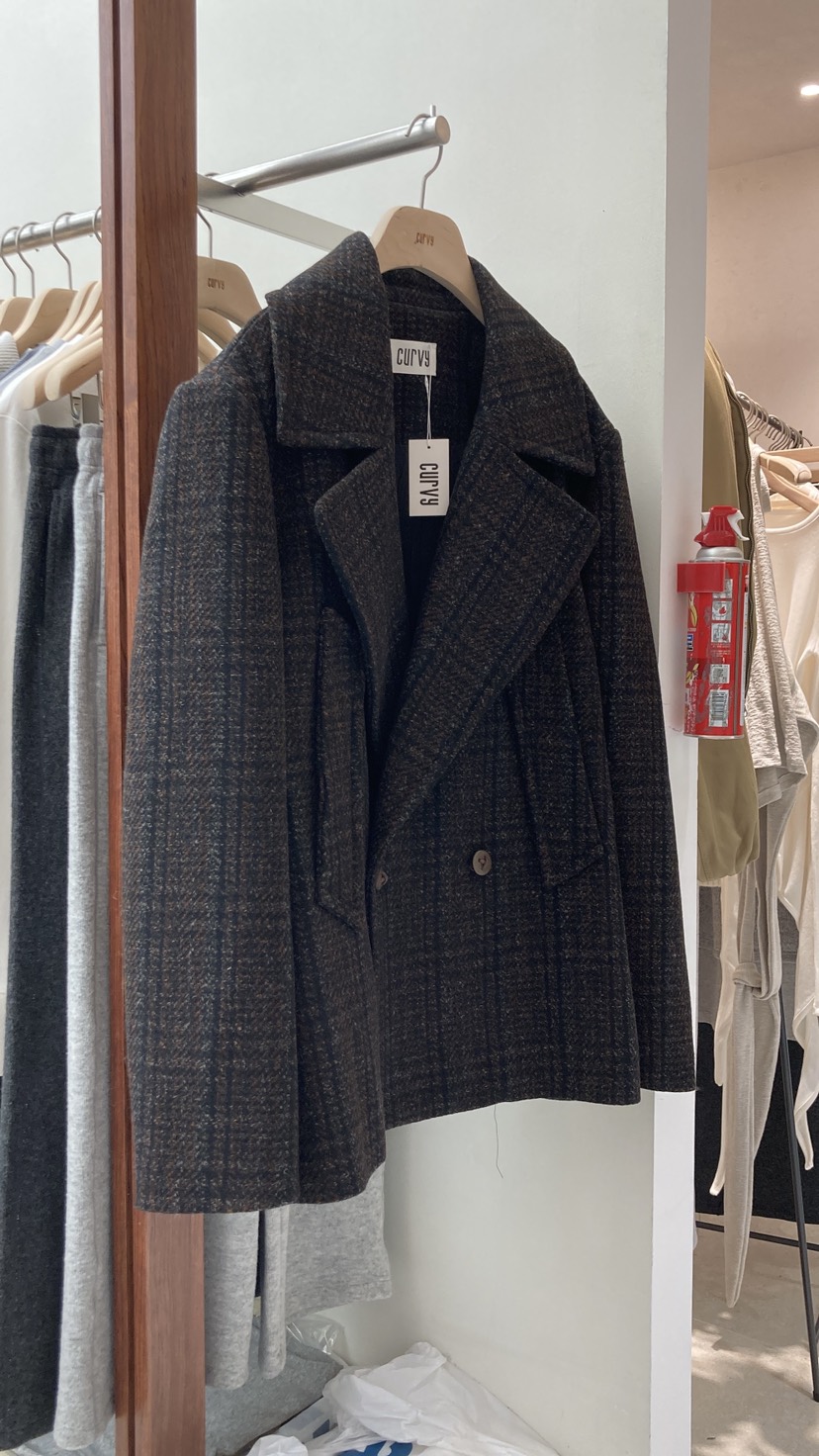CURVY東大門㊣實拍女裝新款時尚休閑真品推薦人氣夾克羊毛格紋CURVY夾克圖色1