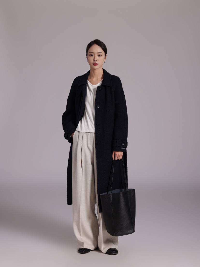 HER韓國直郵㊣女裝新款人氣時尚推薦真品熱賣中長款大衣含腰帶HANNA21中長款大衣