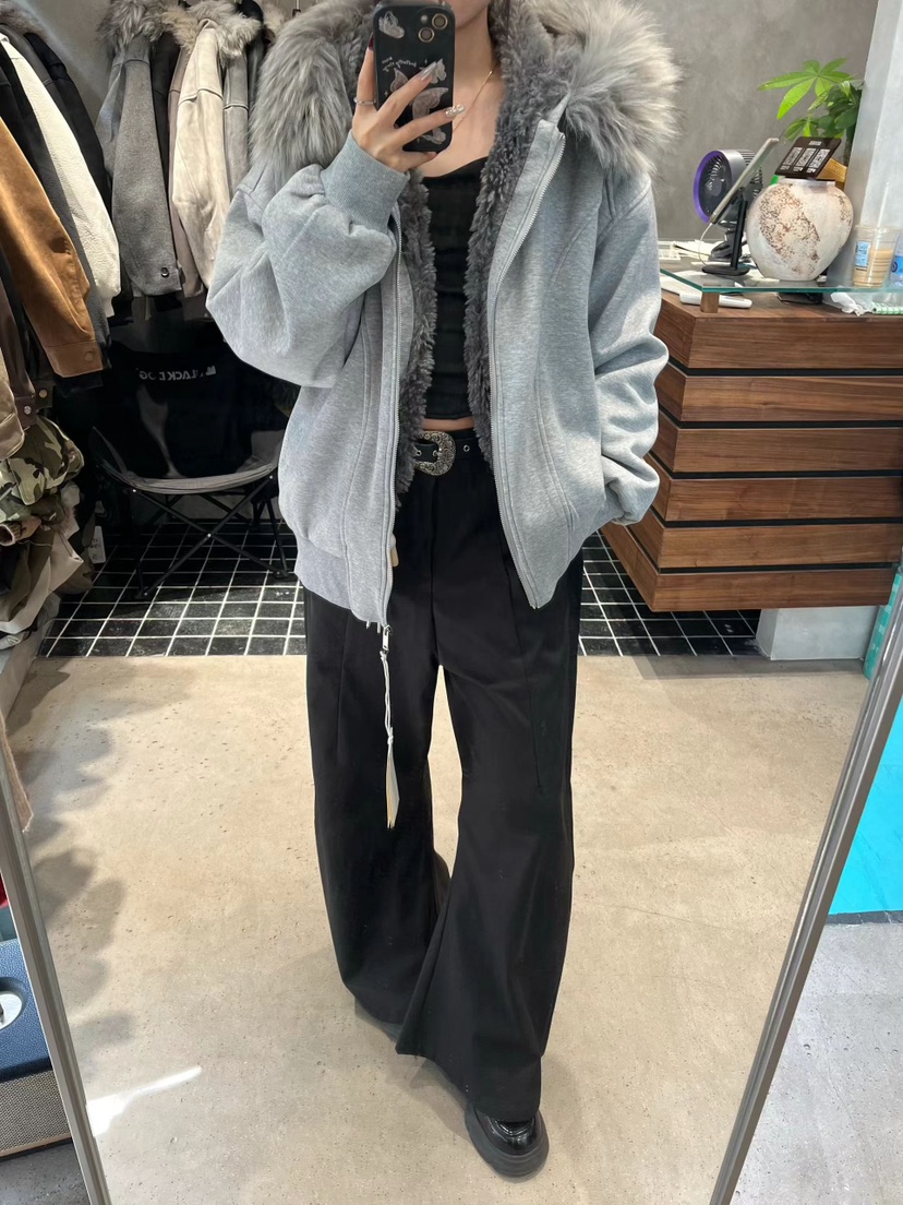 KSUBI韓國直郵㊣女士新品25秋冬推薦時尚夾克連帽拉鏈衫加絨KSUBI夾克圖色1