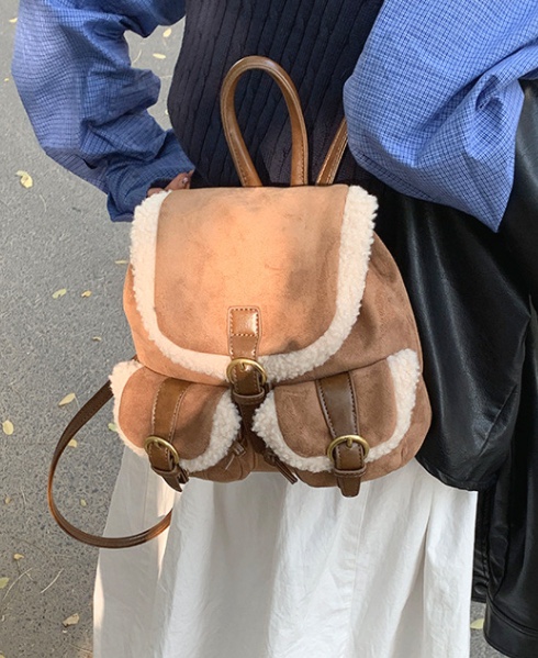 POSH BLUE東大門㊣實拍女士新品熱賣職業雙肩背包毛絨羊毛POSH BLUE雙肩背包