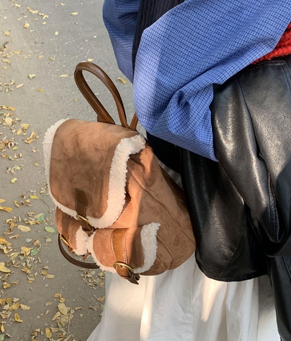 POSH BLUE東大門㊣實拍女士新品熱賣職業雙肩背包毛絨羊毛POSH BLUE雙肩背包