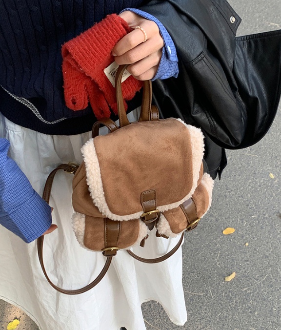 POSH BLUE東大門㊣實拍女士新品熱賣職業雙肩背包毛絨羊毛POSH BLUE雙肩背包