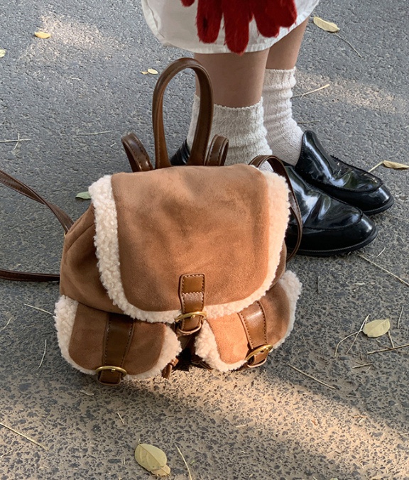 POSH BLUE東大門㊣實拍女士新品熱賣職業雙肩背包毛絨羊毛POSH BLUE雙肩背包