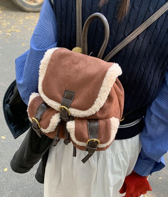 POSH BLUE東大門㊣實拍女士新品熱賣職業雙肩背包毛絨羊毛POSH BLUE雙肩背包