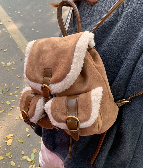POSH BLUE東大門㊣實拍女士新品熱賣職業雙肩背包毛絨羊毛POSH BLUE雙肩背包