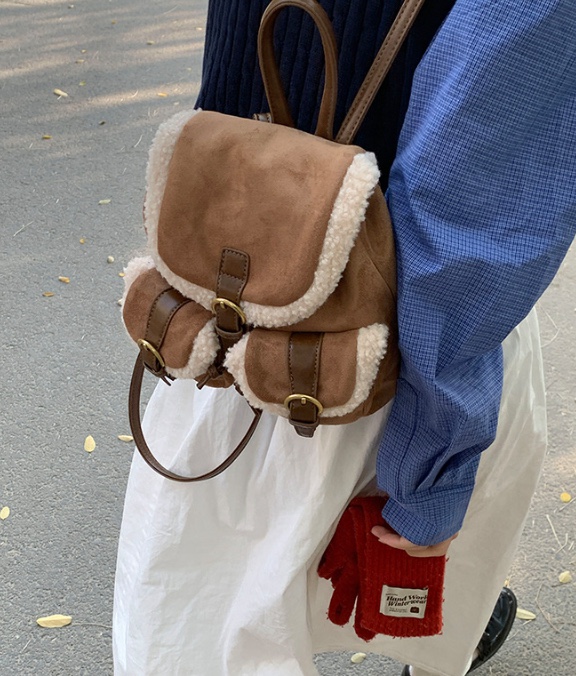 POSH BLUE東大門㊣實拍女士新品熱賣職業雙肩背包毛絨羊毛POSH BLUE雙肩背包