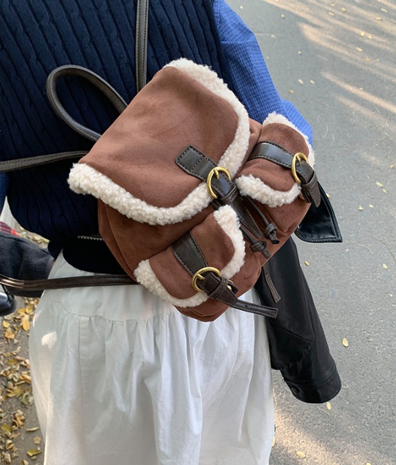 POSH BLUE東大門㊣實拍女士新品熱賣職業雙肩背包毛絨羊毛POSH BLUE雙肩背包