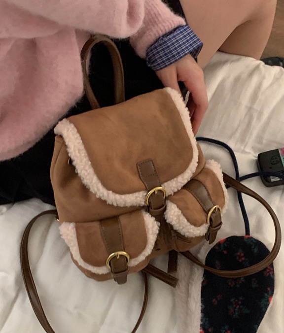 POSH BLUE東大門㊣實拍女士新品熱賣職業雙肩背包毛絨羊毛POSH BLUE雙肩背包