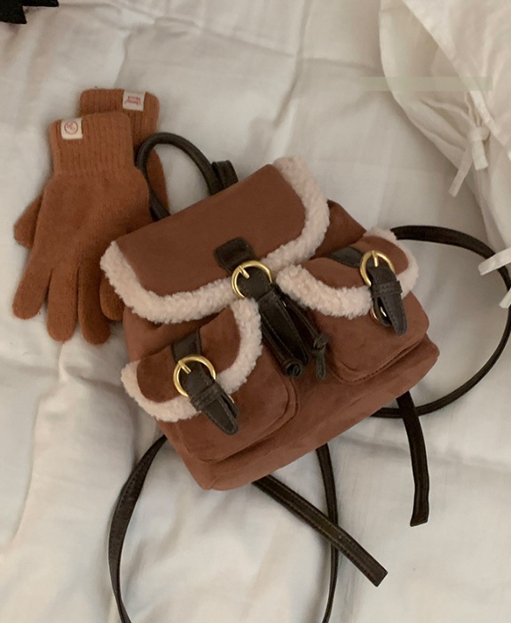 POSH BLUE東大門㊣實拍女士新品熱賣職業雙肩背包毛絨羊毛POSH BLUE雙肩背包