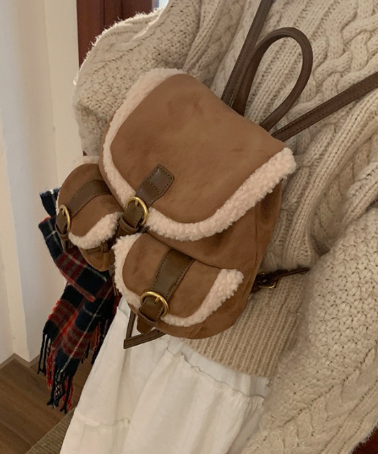 POSH BLUE東大門㊣實拍女士新品熱賣職業雙肩背包毛絨羊毛POSH BLUE雙肩背包