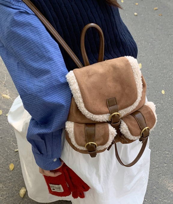 POSH BLUE東大門㊣實拍女士新品熱賣職業雙肩背包毛絨羊毛POSH BLUE雙肩背包圖色1